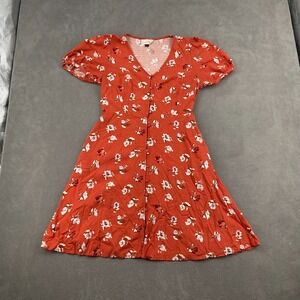 Universal Thread Shirt Dress Women Small Orange Floral Rayon V Neck Button Front